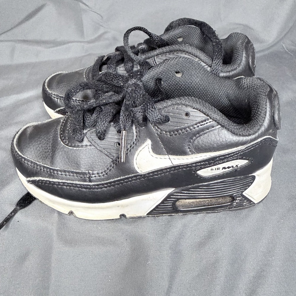 Nike Air Max 90 LTR (GS) Black White Leather‎ Shoes Youth Size 12C Pre-owned